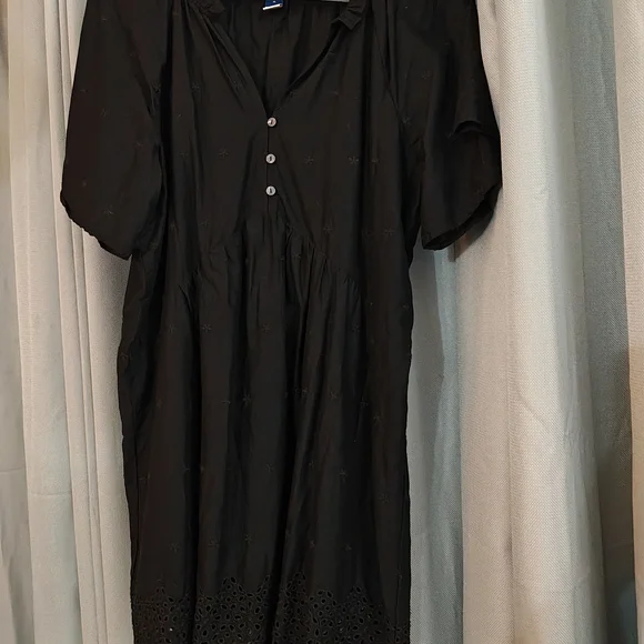 OLD NAVY Black Button-Front Embroidered Peasant Dress - Picture 5 of 5